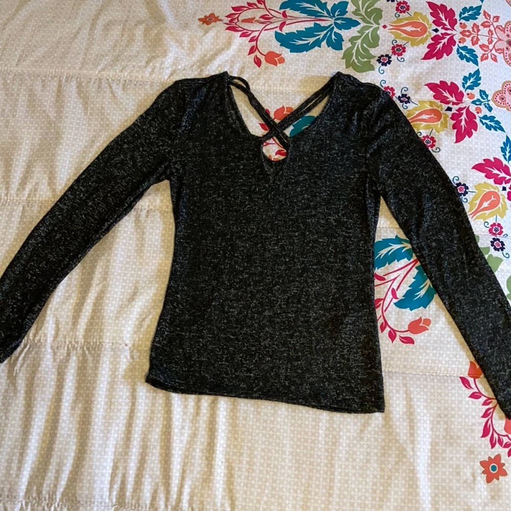 Papaya Black/Dark Gray Heathered Long Sleeve Top Size S